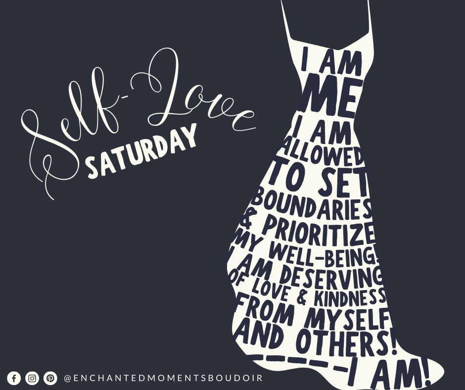 A dress with a self-love mantra overlay on it that says "I am me. I am allowed to set boundaries and prioritize my well-being! I am deserving of love and kindness from myself and others!. I am!"